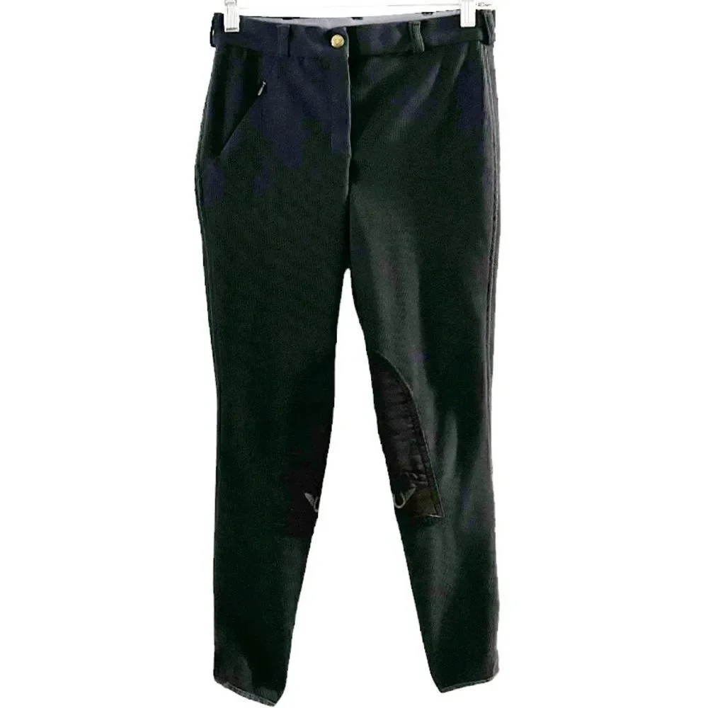 Tuff Rider Black Ribbed Front Zip Stretch Knee Breeches Riding Pants Size 26 - Picture 3 of 9